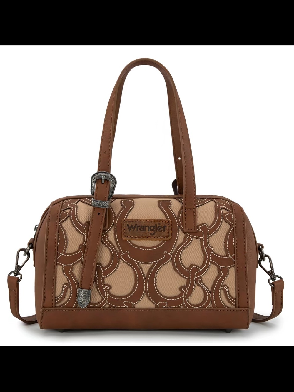 Wrangler Horseshoe Cutout Cream and Brown Embroidered Canvas Handbag - Picture 5 of 5